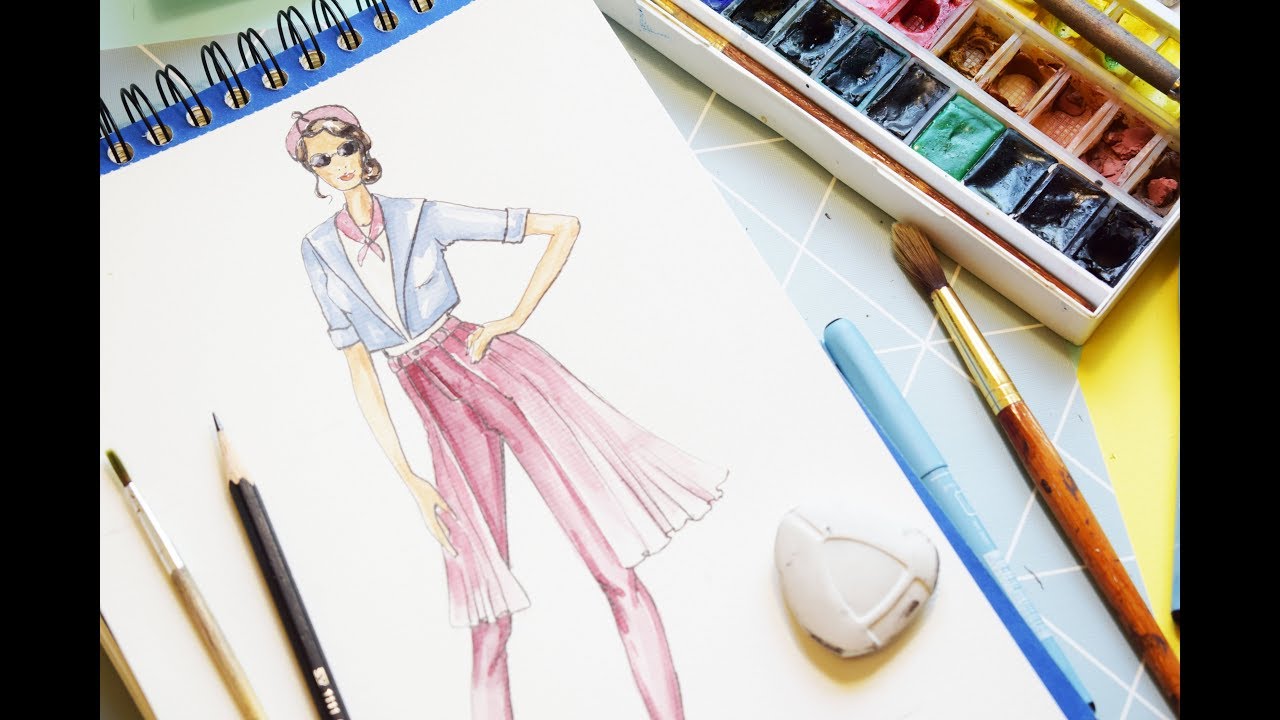 Fashion illustration With Watercolor In The Processes