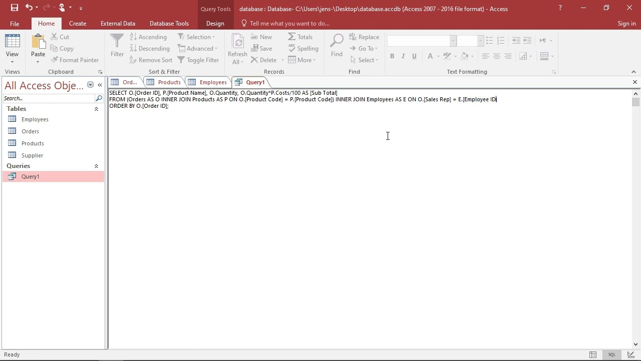 SQL in MS Access - Joining Multiple Tables with INNER JOIN