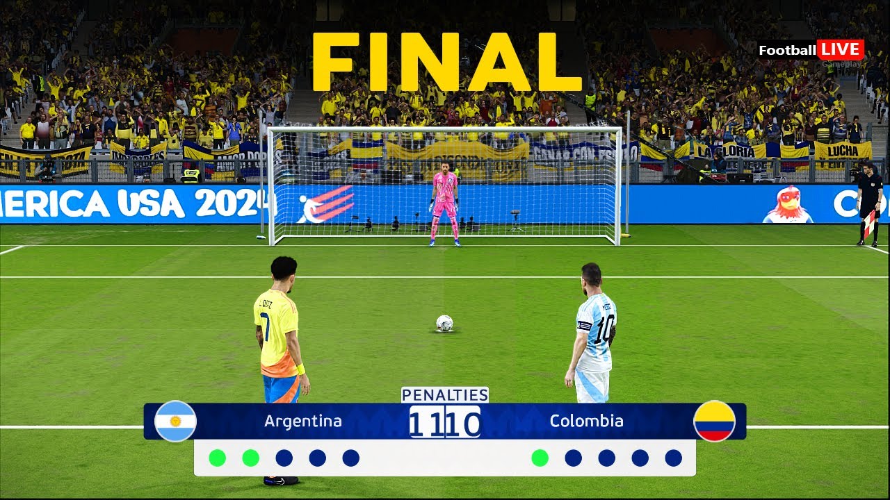 Argentina vs Colombia - Penalty Shootout - Final Copa America 2024 | Messi vs James | PES Gameplay