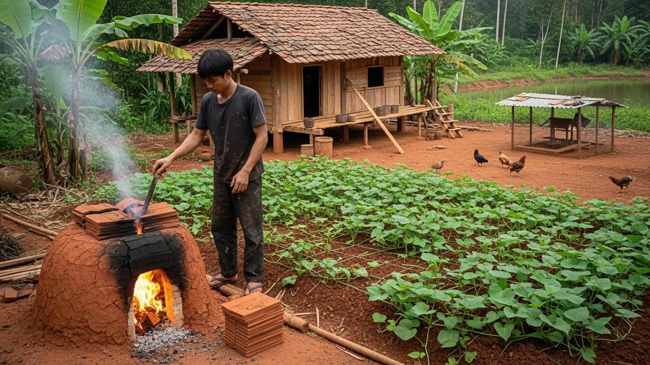 Một Mình Sinh Sống Trong Rừng Việt Nam, Tự Xây Nhà Ngói, Làm Vườn Và Chăn Nuôi Gà Cá