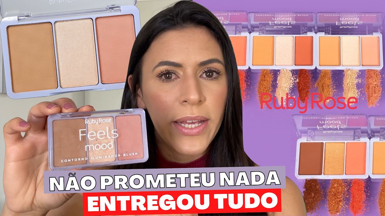 Testando LANÇAMENTO RUBY ROSE: Trio Contorno, Iluminador e Blush Feels Mood - ENTREGOU TUDO!