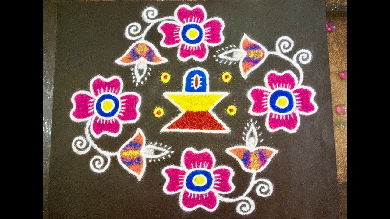 Shiva Linga, Flower & Deepa Rangoli Design with Colours & Dots 12x2x2 for Shivaratri Festival