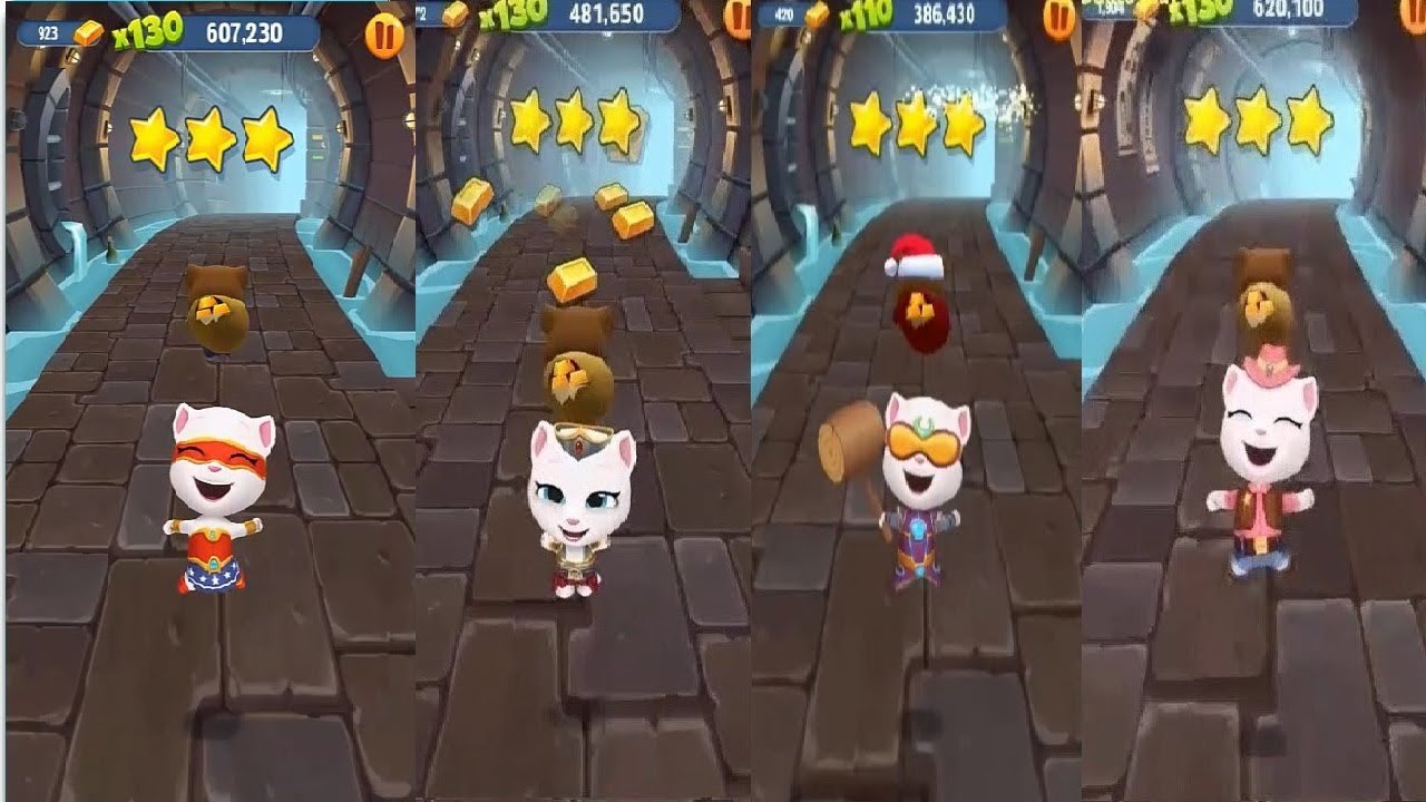 Talking Tom Gold Run - Cowboy Angela vs Super Angela vs Valkyrie vs Cyber Angela - Catch the Raccoon