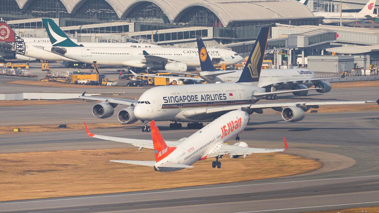 在國際大都市看飛機就是爽 實拍香港機場16架飛機起降 | HongKong Airport Plane Spotting