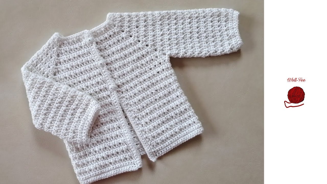 Babyjacke mit Kreuzstäbchen häkeln, Schritt für Schritt, andere Größen siehe Infobox