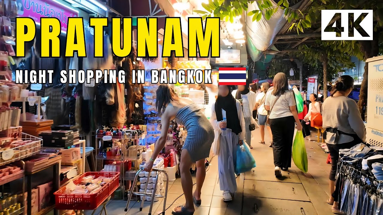 [4K] Pratunam Night Shopping Streets Bangkok 🇹🇭 Walking Tour (ASMR City Sounds)