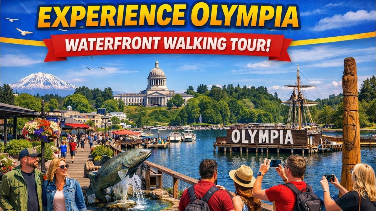 usa Olympia City Walking Tour |Serene Waterfront Views at Low Tide & Peaceful Dwntwn Relax Ambiance