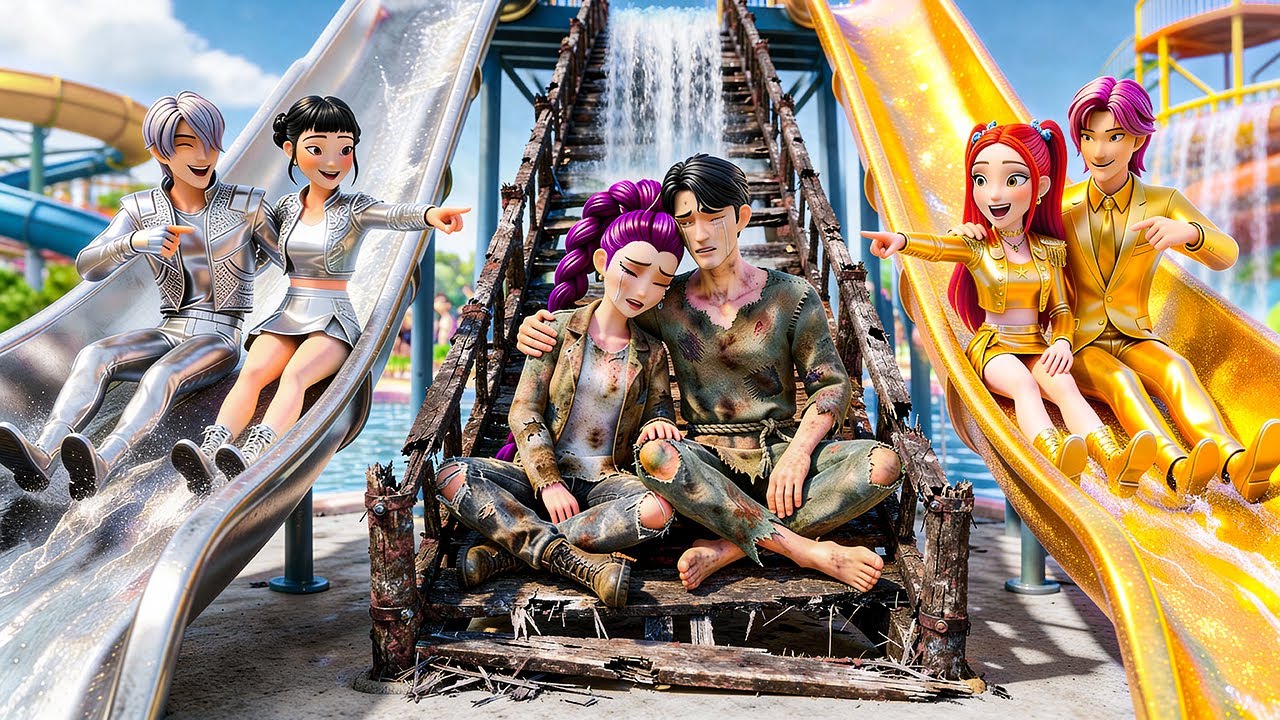 POOR RUMI vs RICH MIRA Build Water Slide Challenge 😱 | KPOP Demon Hunters