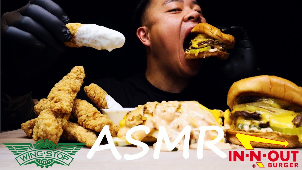 ASMR CRAVING IN N OUT ANIMAL STYLE FRIES WITH 3x3 CHEESEBURGER & WINGSTOP CHICKEN TENDERS