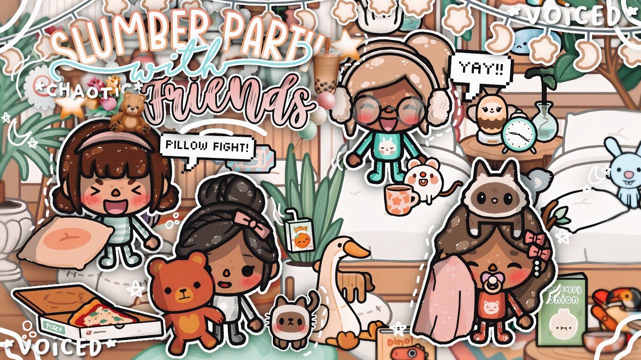 *CHAOTIC* Slumber Party with Friends 🌃🐇🌷 || *VOICED* 🎙|| Toca Boca Life World Roleplay 🌧🍡🧋₊ ꒱ ⌒