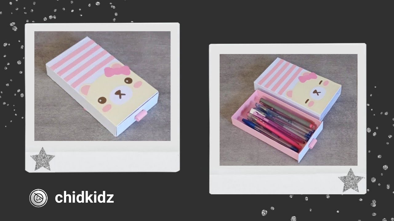Kawaii Pink Bear Pencil Case Cardboard [ 3 Minute Craft ]
