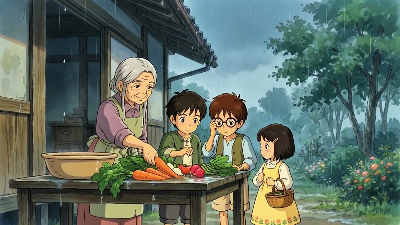 Rainy Afternoon in Grandma’s Courtyard |Cozy Rural Ghibli-style ASMR#ghibli#studioghibli#ghiblistyle