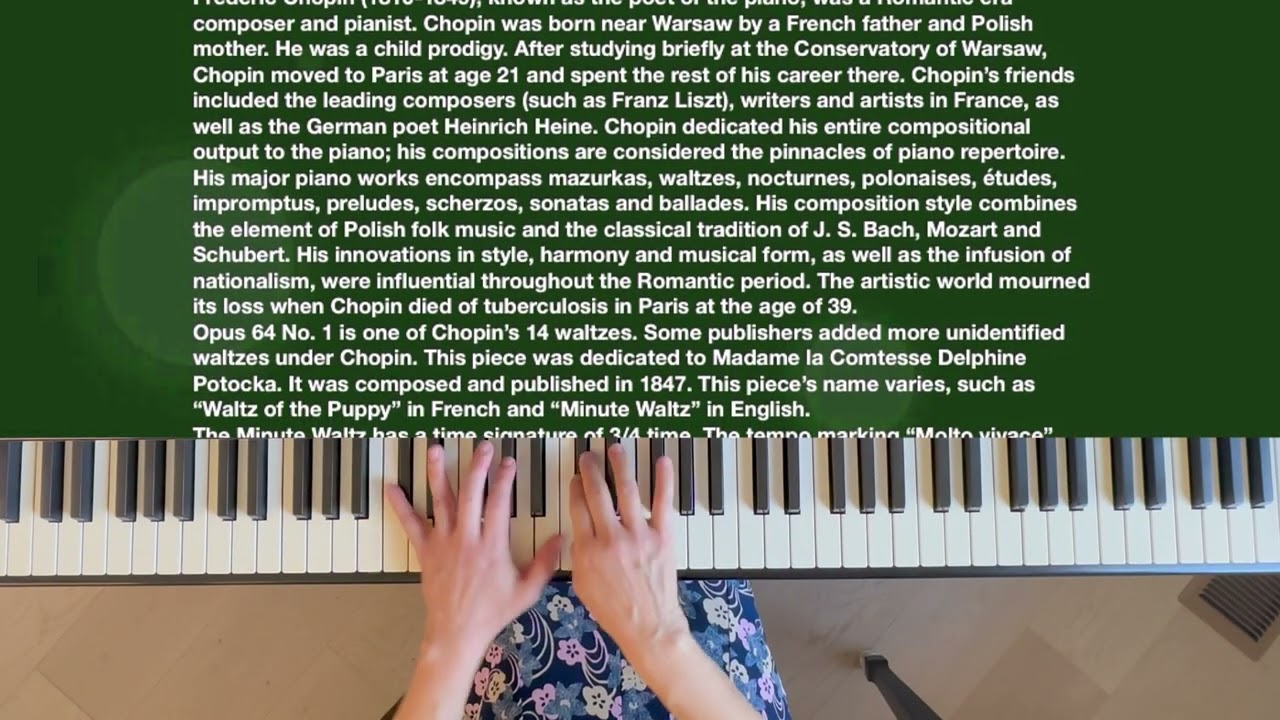 Free Piano Lesson (232), Waltz Op. 64 No. 1  Minute Waltz F. Chopin  Michelle Lin Piano