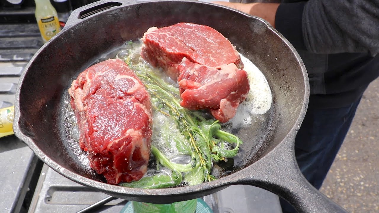 cooking filet mignon steak in a skillet at 10k feet Altitude