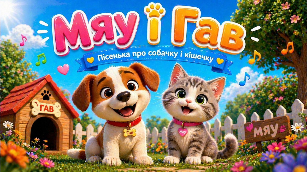 🐾 Мяу і Гав – весела дитяча пісня про тваринок українською | Пісні для малюків 🎵
