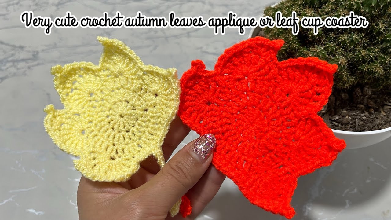 Very cute crochet autumn leaves applique for your projects or cup coaster