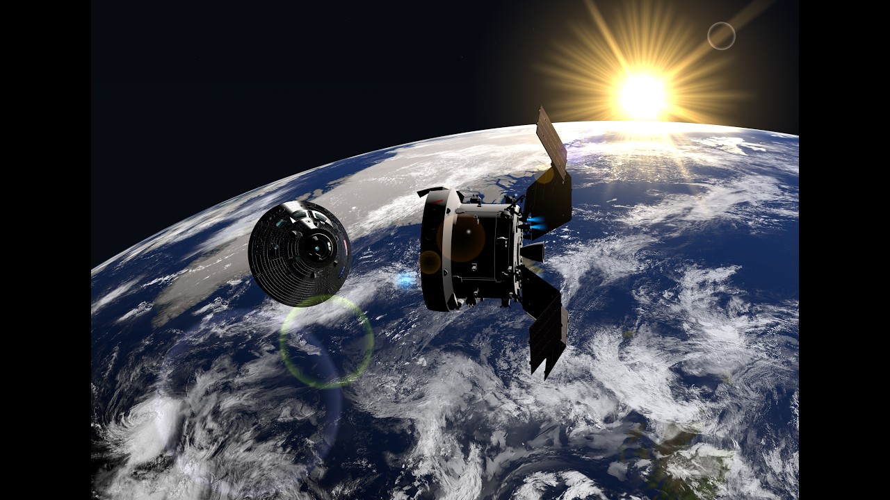 Orion: Separa&ccedil;&atilde;o em &Oacute;rbita Terrestre &ndash; Modelo 3D Animadoorion separation