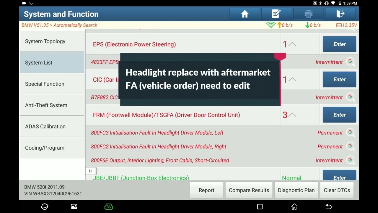 TUTORIAL LAUNCH X431 BMW CODING 2011 F10 520i edit FA vehicle order disable Adaptive Headlight  $524