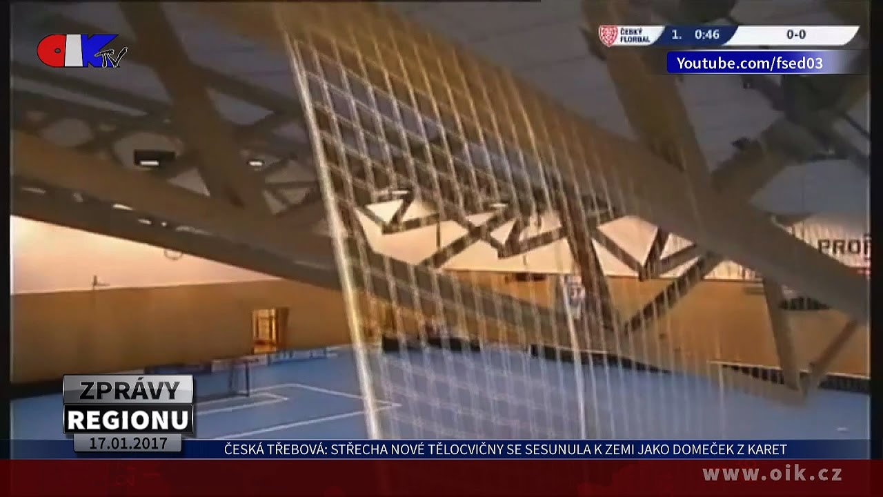 Česká Třebová: Střecha nové tělocvičny se sesunula k zemi jako domeček z karet