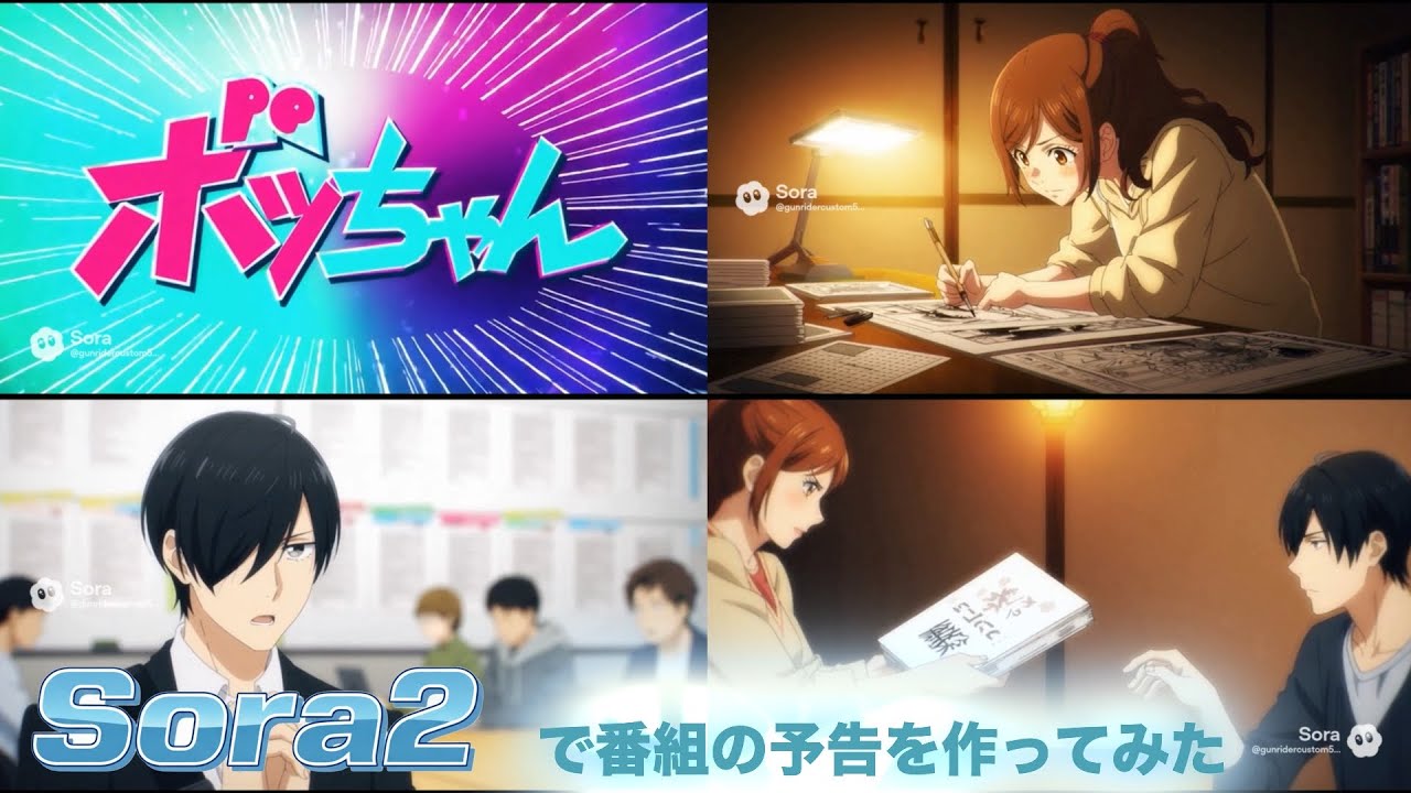 【画像生成AI】OpenAIのSora2で架空のテレビアニメ予告編動画を作成してみた。「ボツちゃん」。