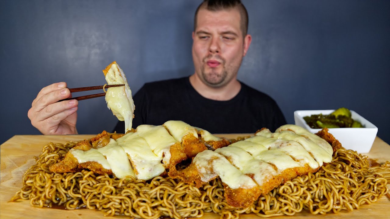 ASMR CHEESEY CHICKEN KATSU & SPICY JJAJANGMYEON | Dave Kay ASMR
