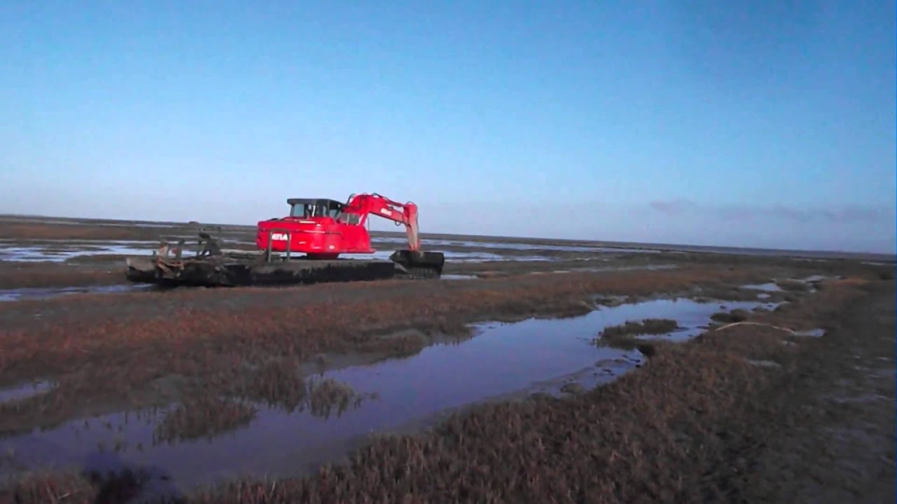 Grüppenbagger Atlas 160 Bagger im Wattenmeer bei Husum (Schwimmbagger/Pontonbagger)