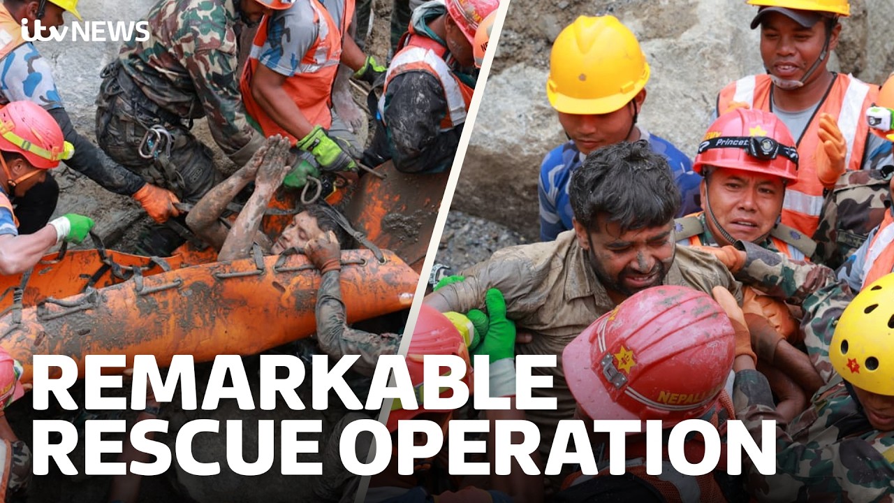 Watch the extraordinary moment two Nepalese workers are finally rescued