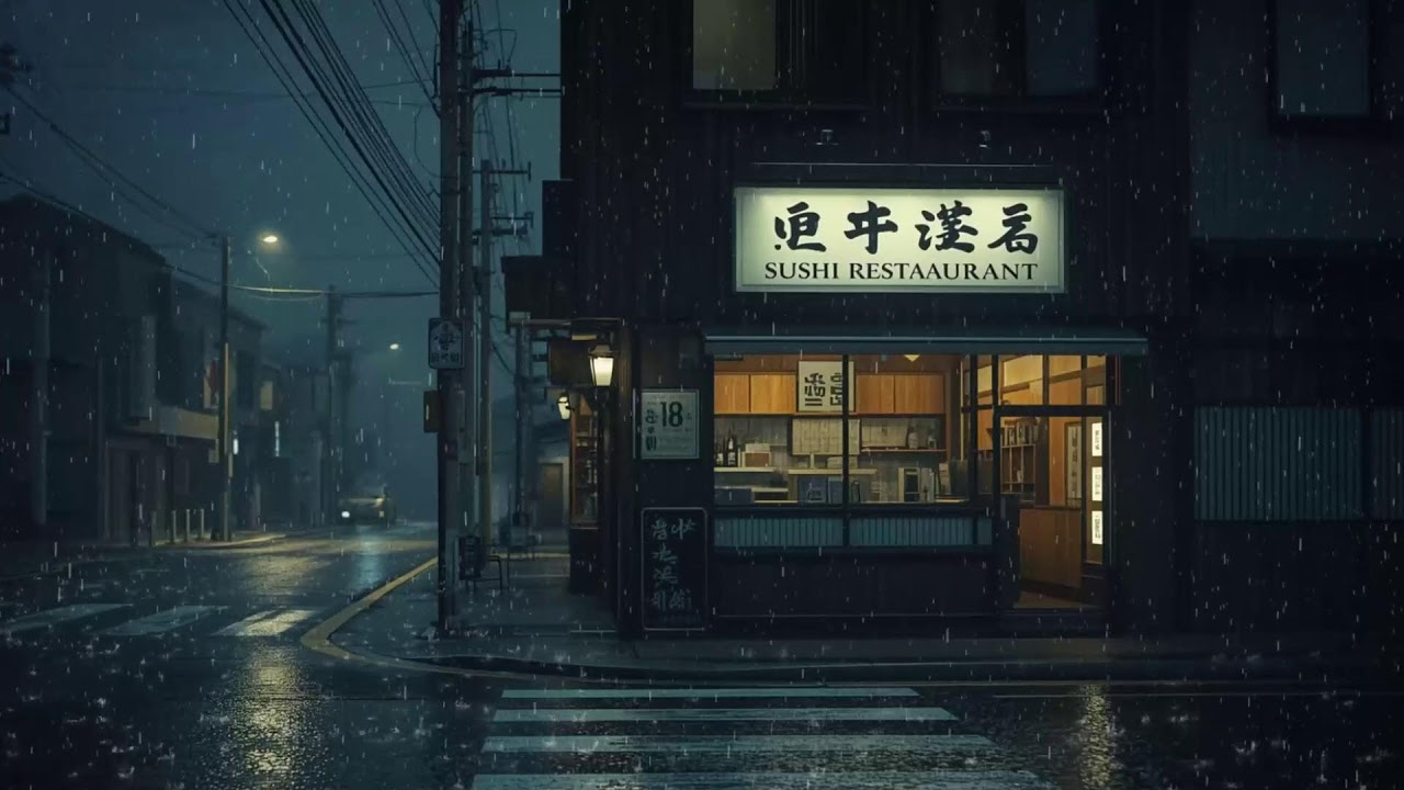 RAINING IN JAPAN 🌧️ Cozy Sushi Bar Night Lofi | Japanese Rain Sounds & Warm Vibes
