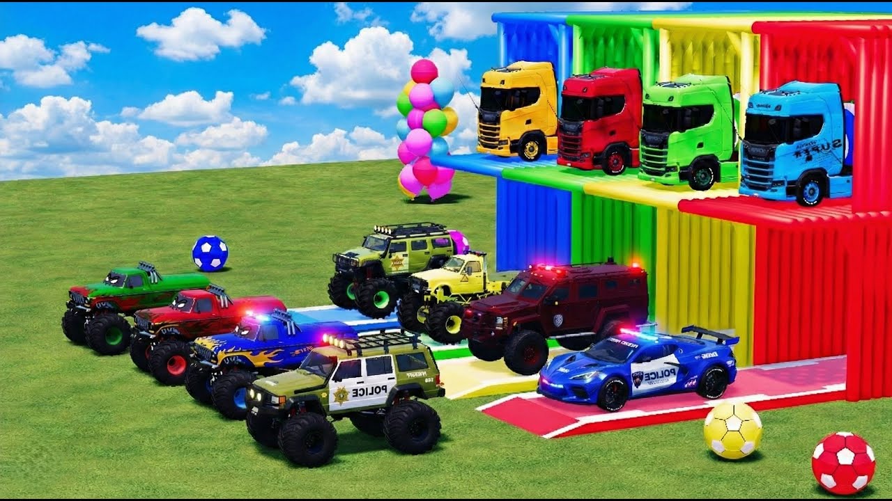 Garage with Colors - ALL MIXER TRUCK WITH FLATBED TRAILER TRUCK, POLICE, MAN, VOLVO, JEEP #19 - FS22
