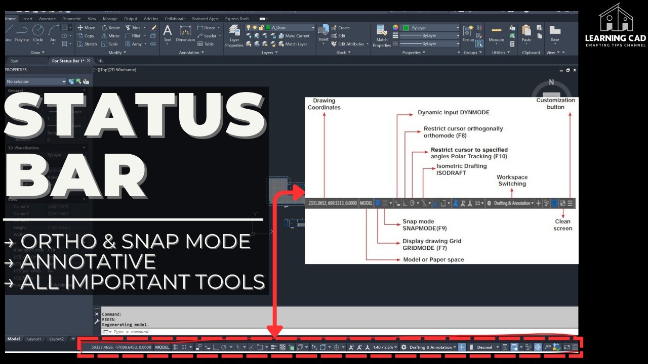 AutoCAD Status Bar Tools Explained|Grid, Snap,Ortho,Polar Tracking & AnnotativeIAll important tools