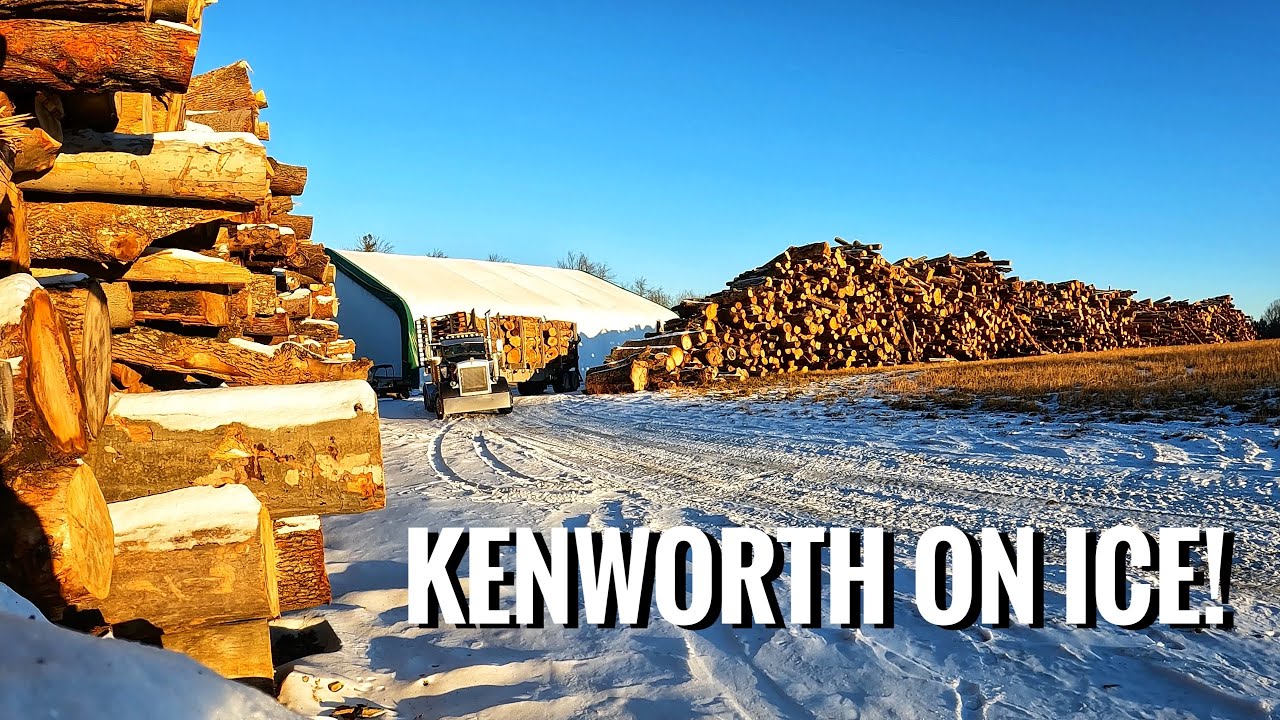 Скользкий склон остановил движение грузовиков Kenworth с бревнами!