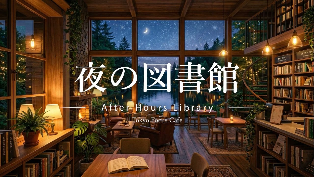 眠れない夜に、図書館の灯りを。Night Library Sleep Ambience | Calm Piano & Soft Noise