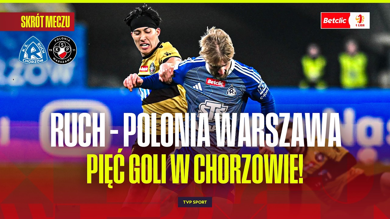SKRÓT: RUCH CHORZÓW - POLONIA WARSZAWA. PIĘĆ GOLI NA STADIONIE ŚLĄSKIM! BETLIC 1 LIGA | 22. KOLEJKA
