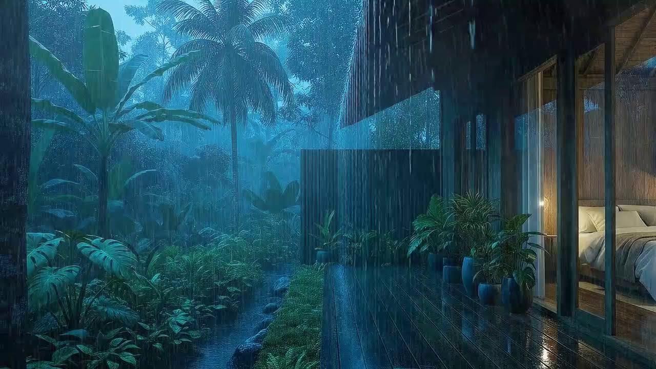 Soft Rainfall To Sleep Fast In Green Cozy Hut 🌧️