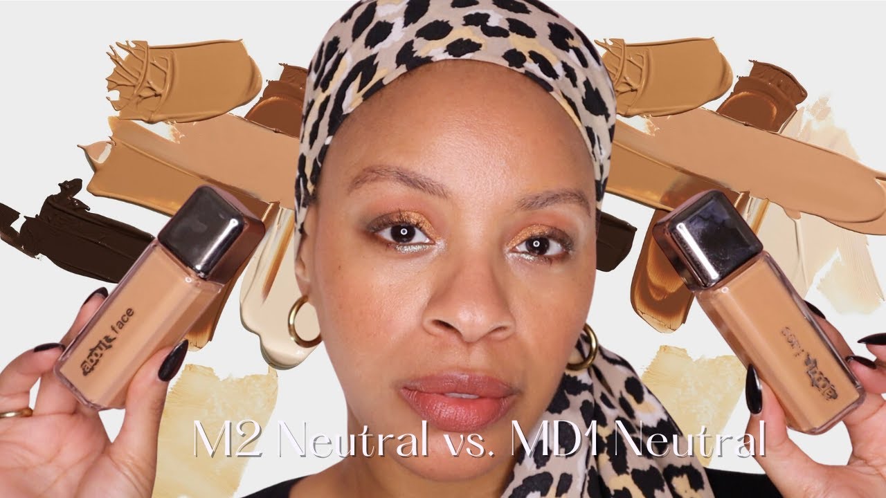 Сравнение оттенков тонального крема About Face Beauty The Performer Foundation: MD1 Neutral и M2 ...