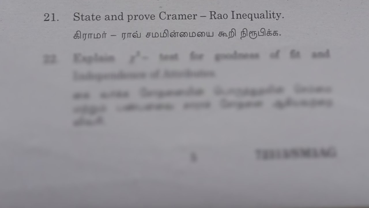 Cramer-Rao inequality # Mathematical statistics # SM3AG # Tamil