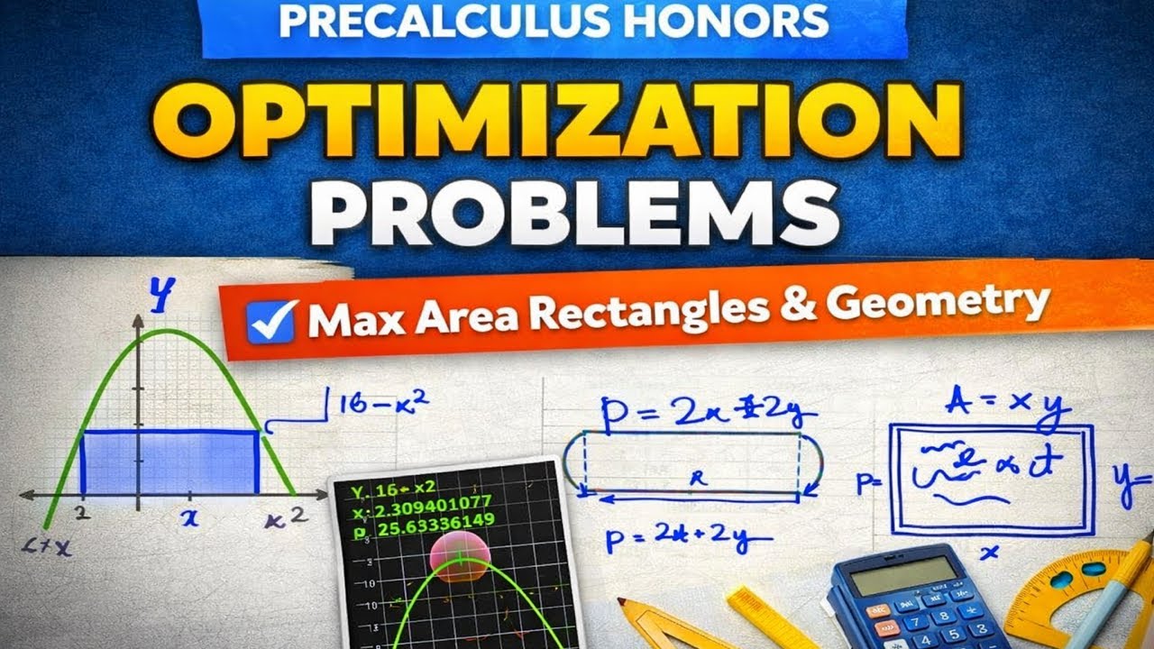Precalculus Honors Optimization Problems | Max Area Rectangles & Geometry