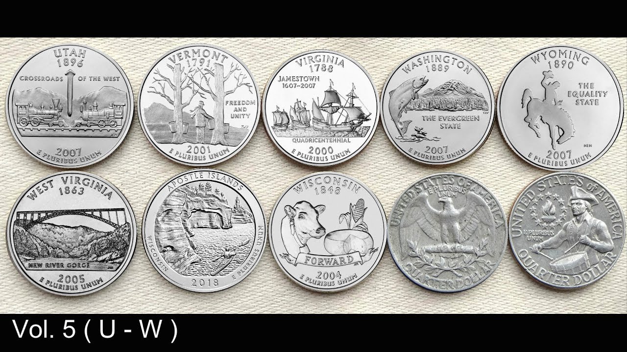 United States Mint's 50 State Quarters coin collection in Alphabetical order | Vol 5 ( U - Z )