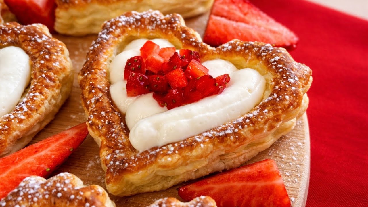 🥐Слоеные сердечки с кремом - Простой и быстрый домашний десерт❤️