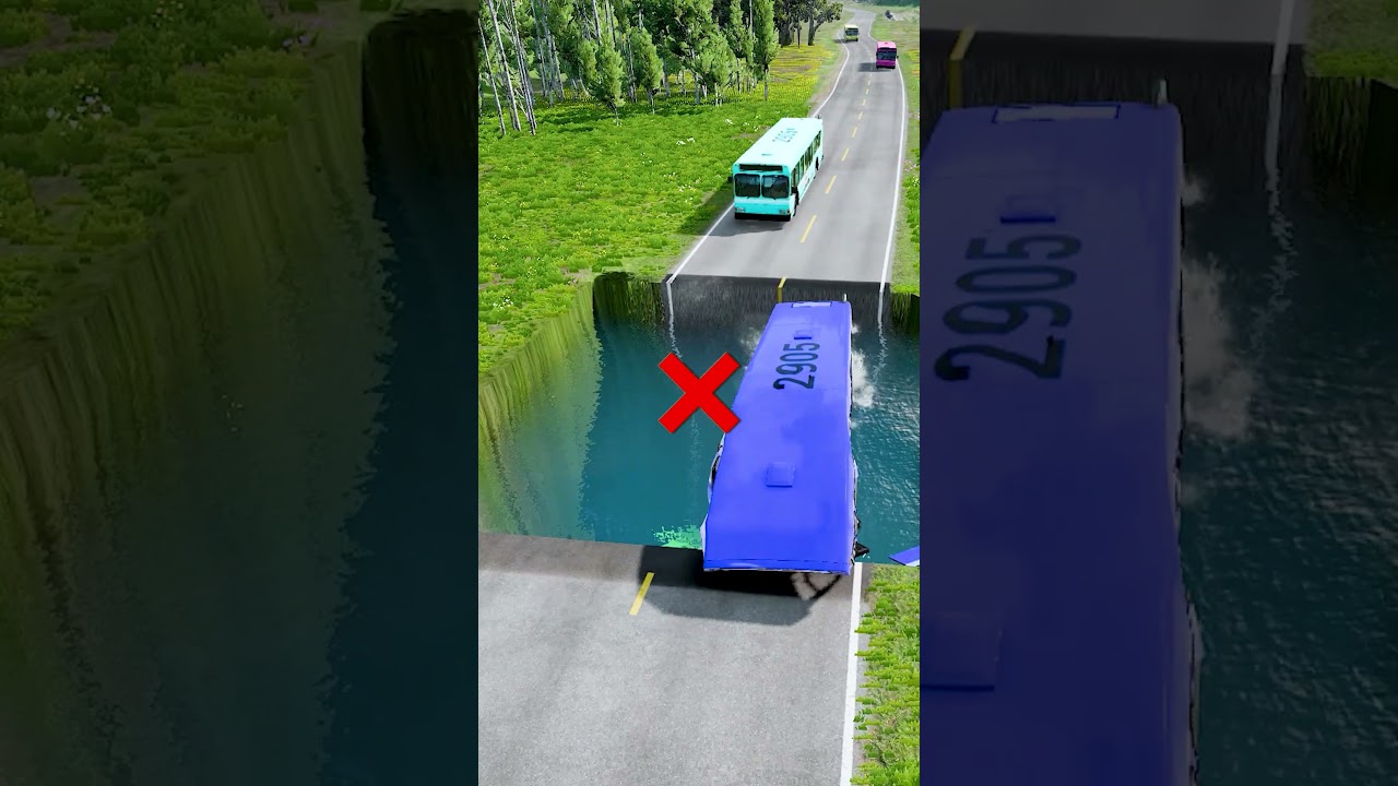 Bus vs water pit #113 #beamngdriveshorts #deepwaterbeamngdrive #carsvswater #carsvsdeepwater
