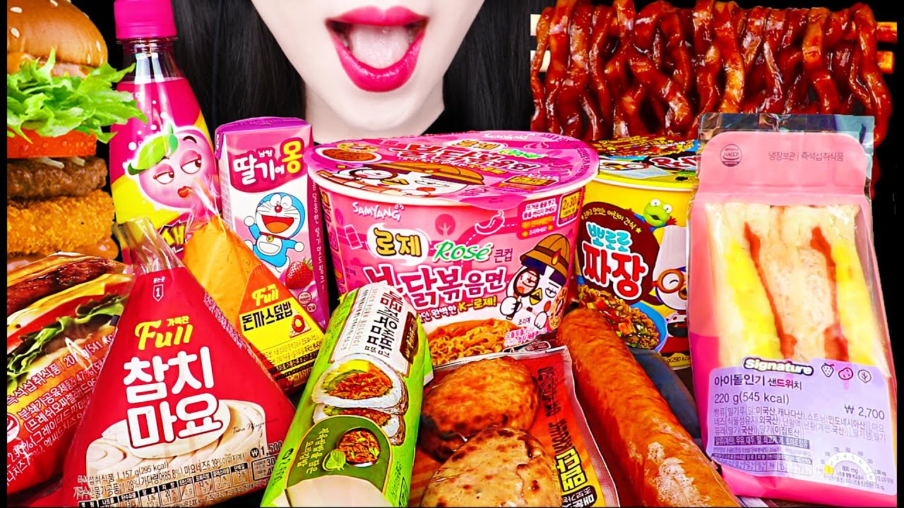 ASMR CONVENIENCE STORE *HAMBURGER, FIRE NOODLES, SAUSAGE 편의점 먹방 MUKBANG