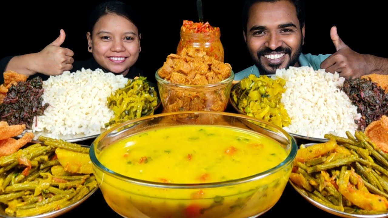 Dal Chawal, Kathal ki Sabji, Moringa Aloo Sabji, Cabbage Fry | Asmr Eating | Couple Eating Show