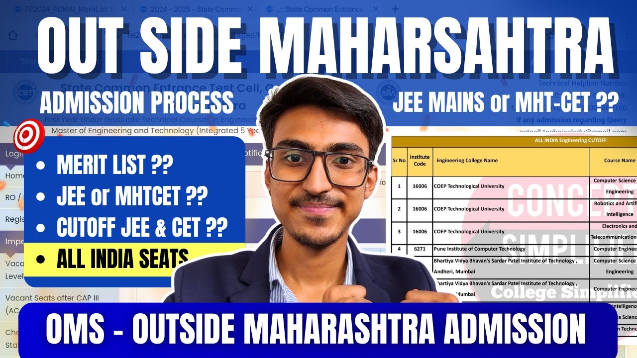 ALL INDIA ADMISSION | CUTOFF | JEE Mains or MHT-CET ?? MHT CET OUT SIDE Maharashtra OMS | JEE Mains