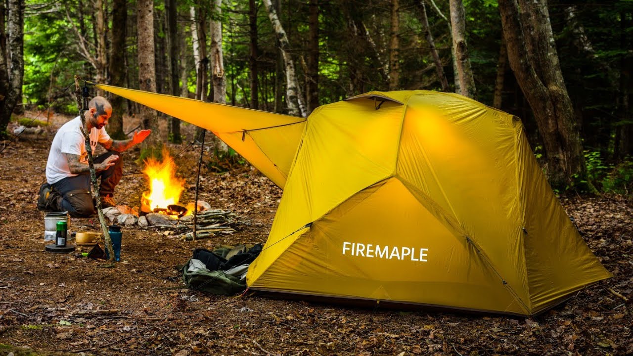 Bushcraft Camping In The Forest With Solo Hiking Tent