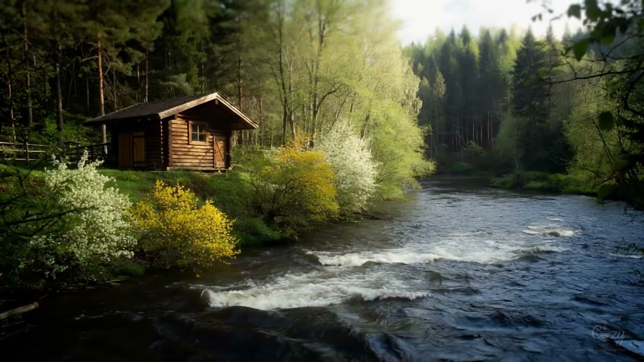 Enchanted Cabin by Whispering River | Cozy Forest Glow