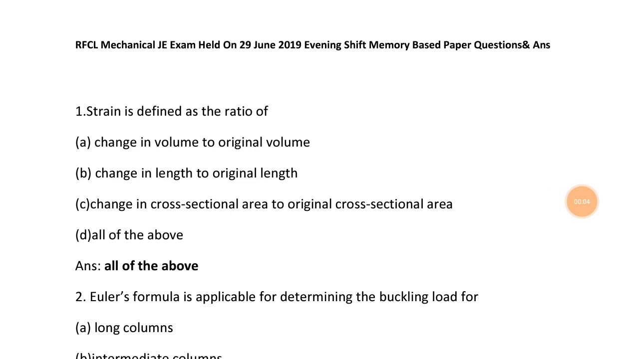 NFL RFCL Mechanical JE Exam Held On 29 June 2019 Evening Shift Memory Based Paper Questions