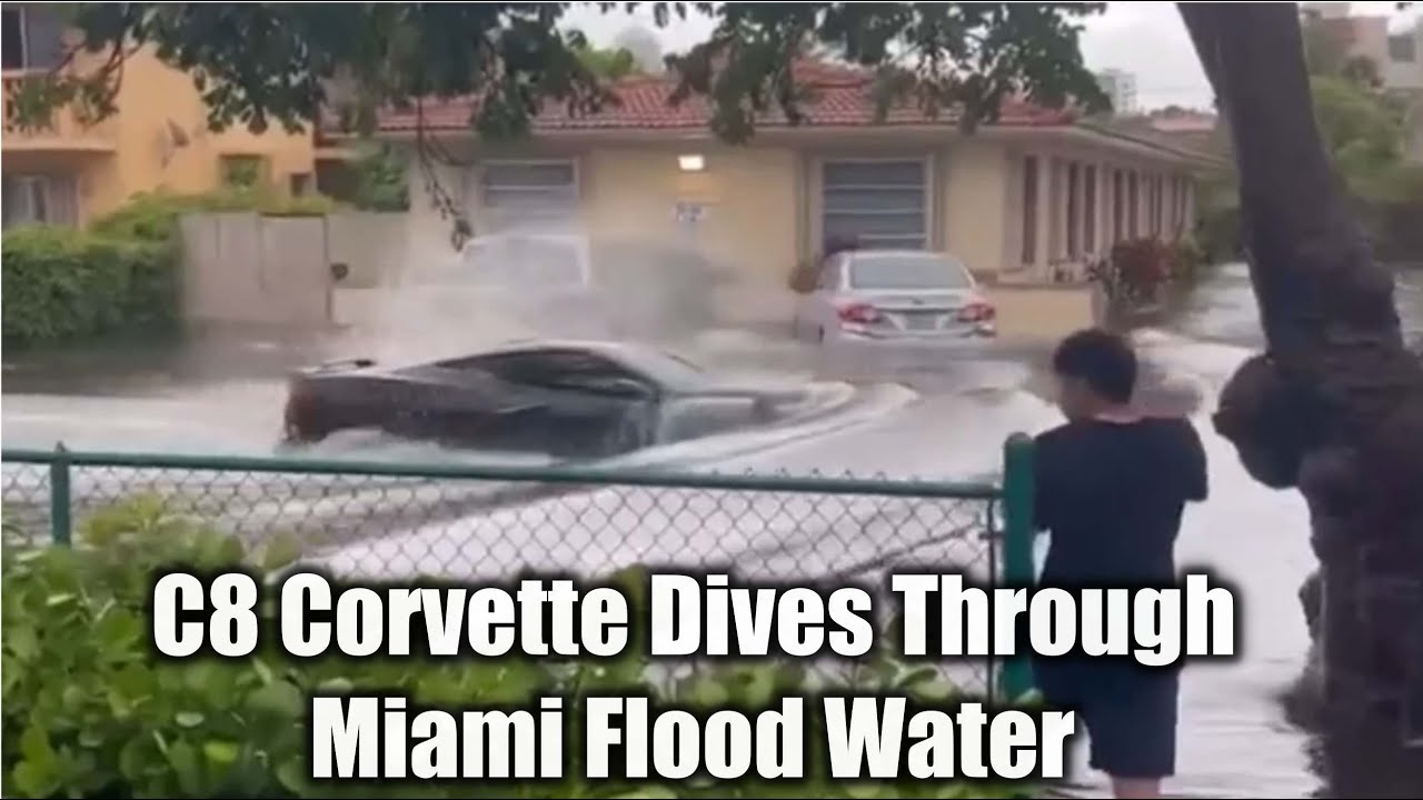 C8 Corvette Dives Through Miami Flood Water Without Any Issues