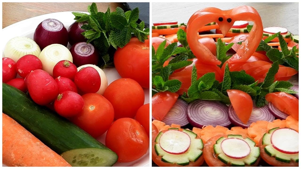 How to make an edible tomato twin swans carving garnish - Salad Decoration Ideas