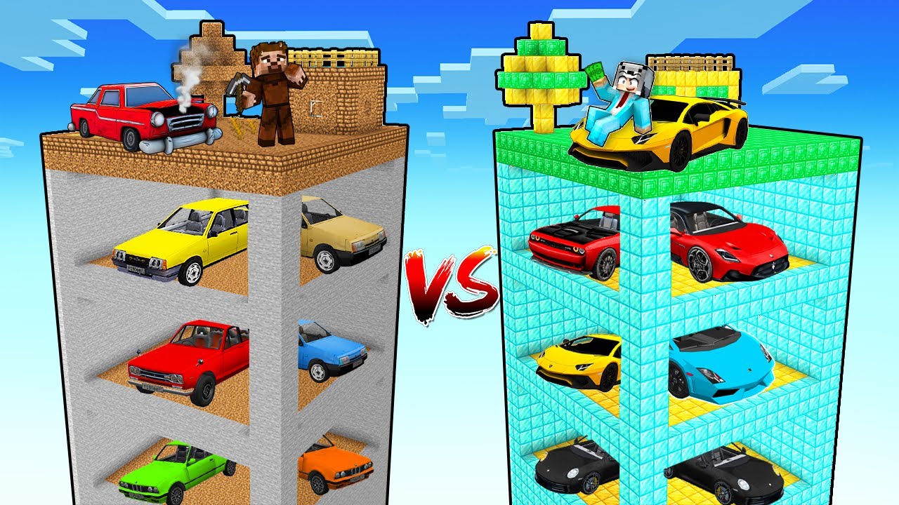 EVSİZ ARABA KULESİ VS MİLYONER ARABA KULESİ 😱 - Minecraft