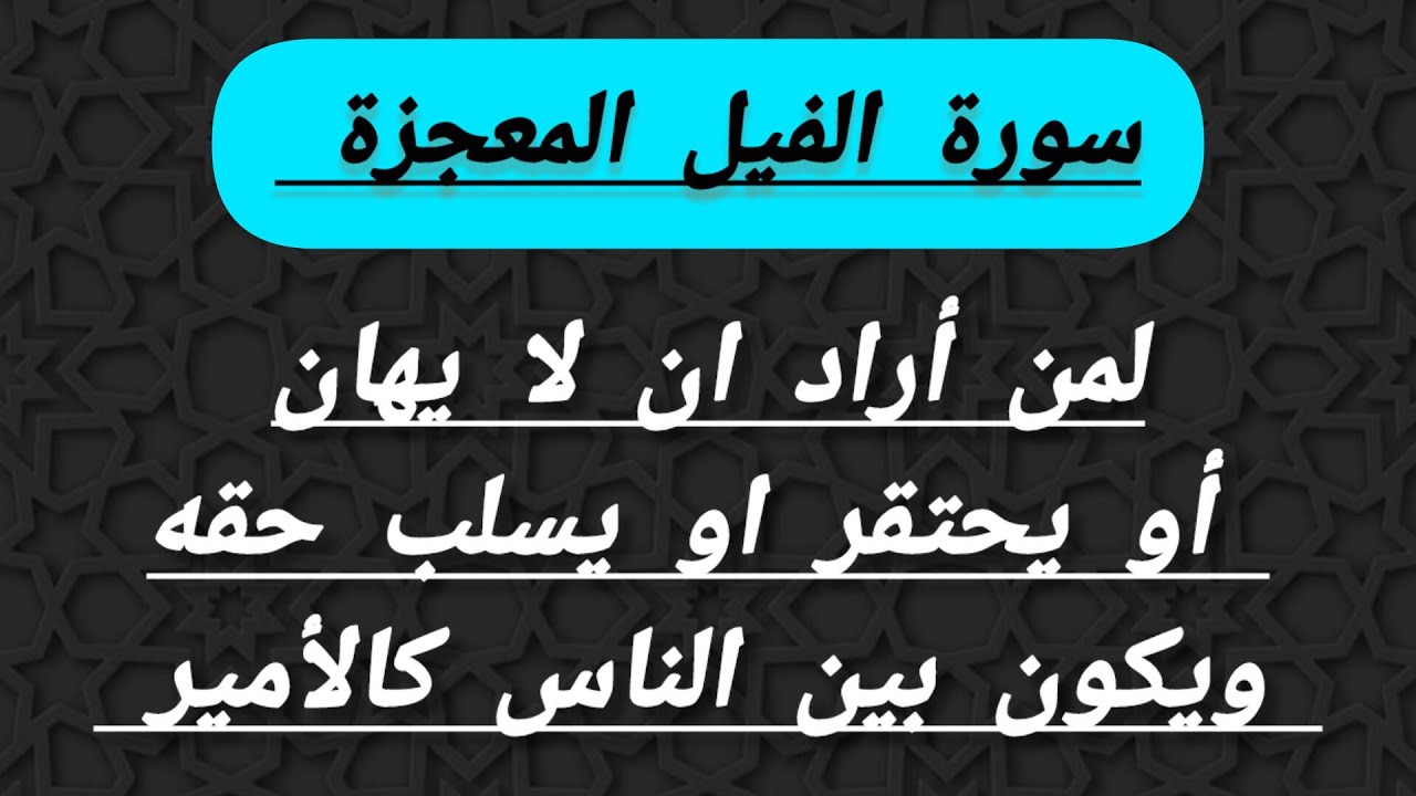 سورة الفيل المعجزة من اراد ان لا يهان أو يحتقر او يسلب حقه ويكون بين الناس كالأمير